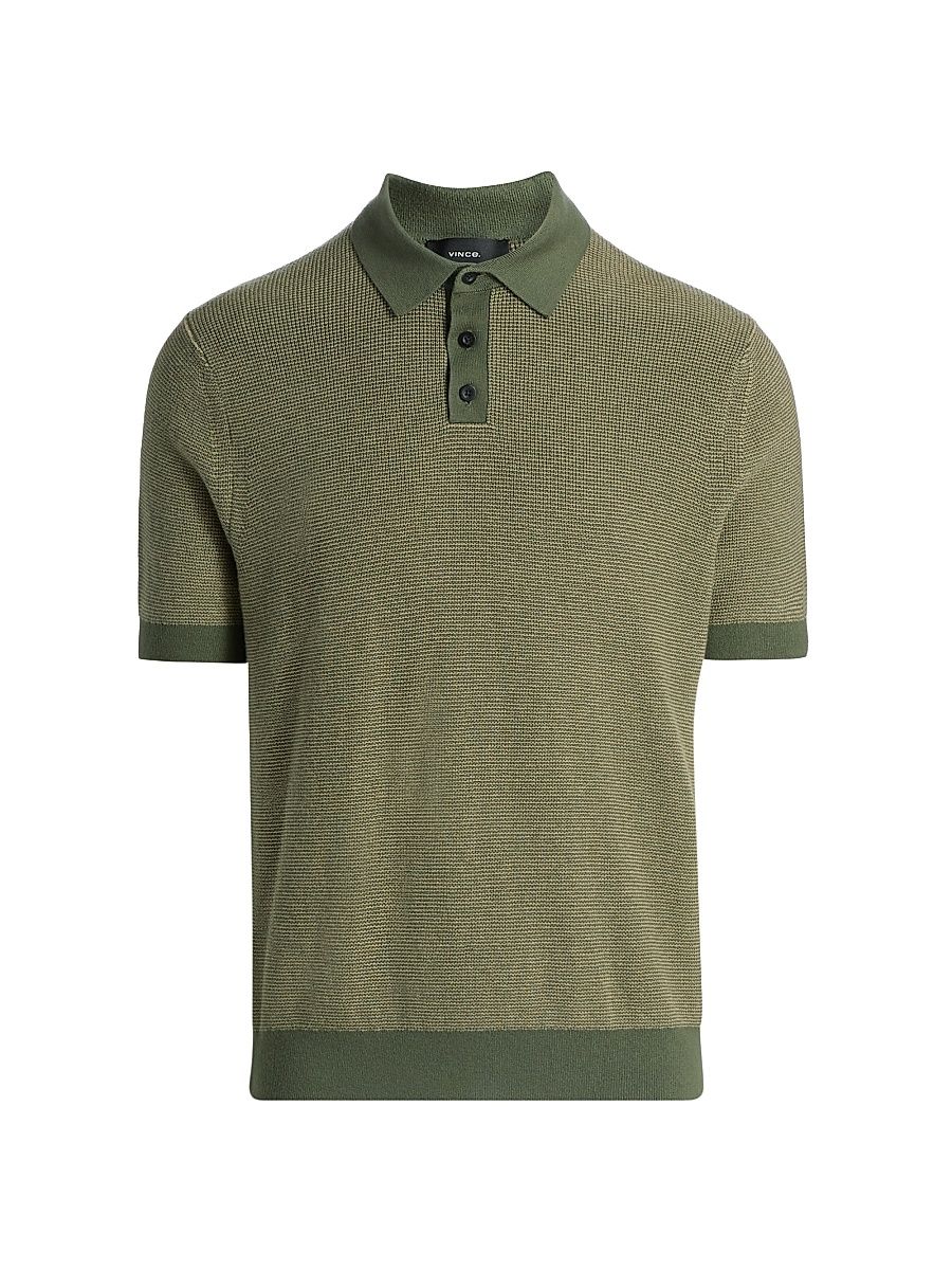 Men's Colorblocked Feed-Stripe Cotton-Cashmere Polo Shirt - Coulter Green Desert Brush - Size XXL