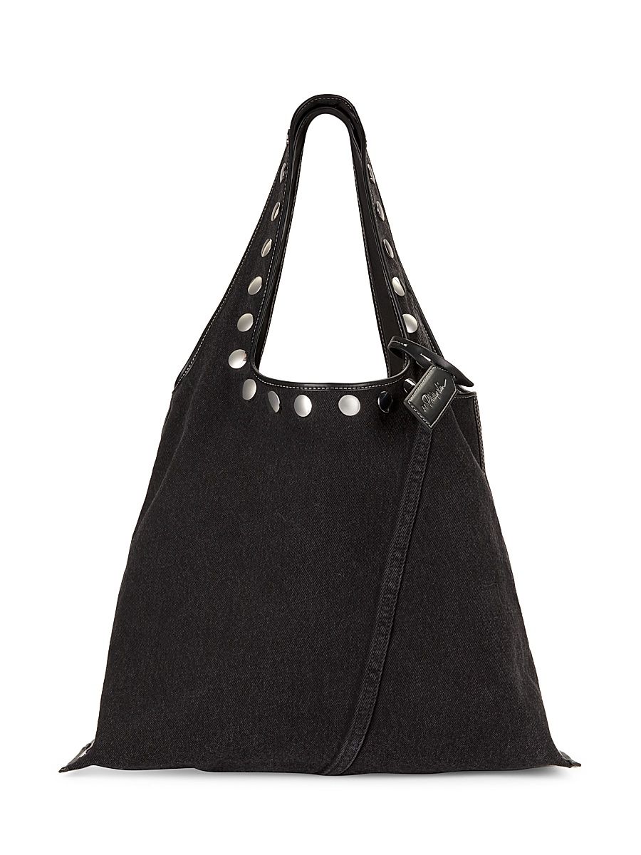 Women's Market Studded Denim Tote Bag - Washed Black
