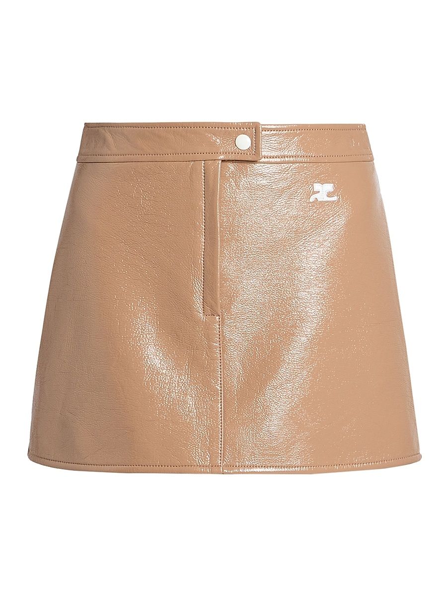 Women's Reedition Cotton-Blend Vinyl A-Line Mini Skirt - Bronze - Size 12
