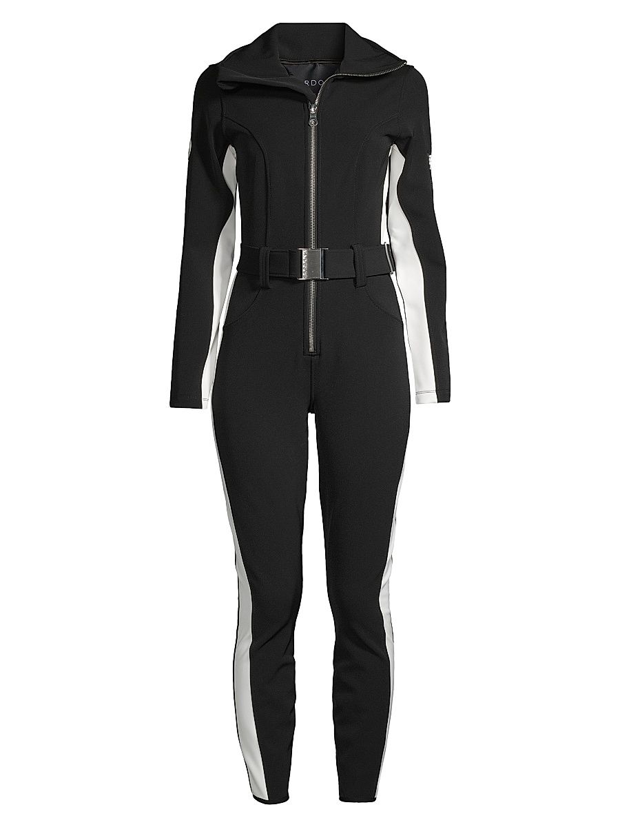 Women's Cordova Belted Stripe Stretch Ski Suit - Onyx - Size Small