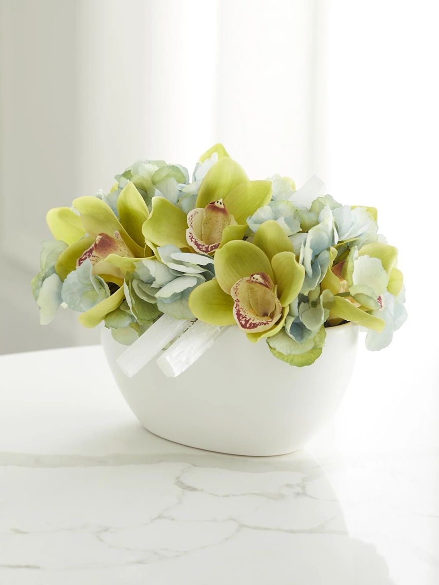 Artificial Hydrangea & Orchid Floral Arrangement - Green