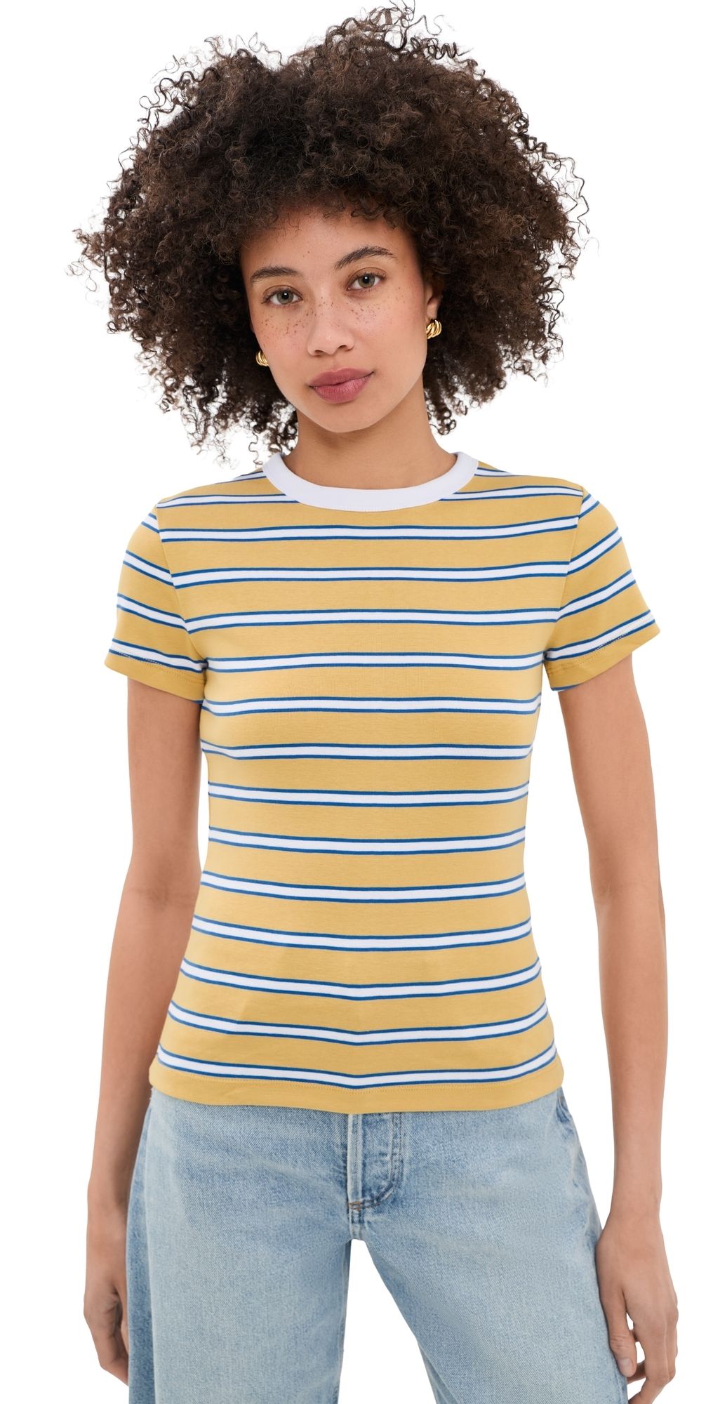 Madewell Crewneck 90s Tee Yellow x Blue Stripe XL