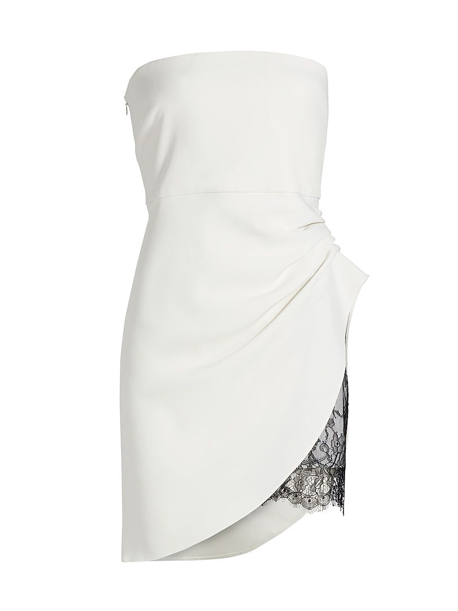 Women's Lace-Trimmed Strapless Minidress - Chalk Black - Size 2