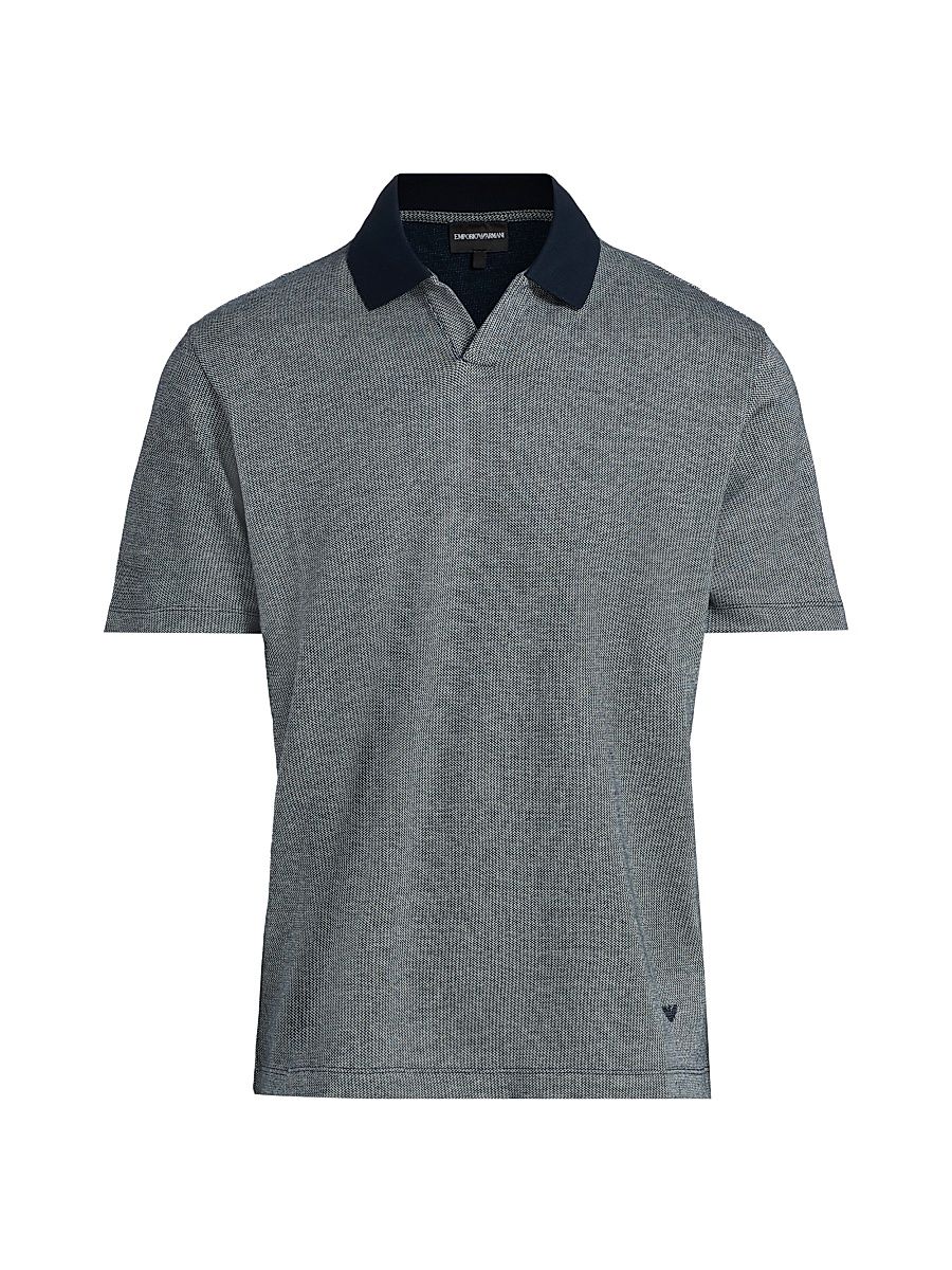 Men's Melange Johnny Collar Polo Shirt - Navy - Size Large