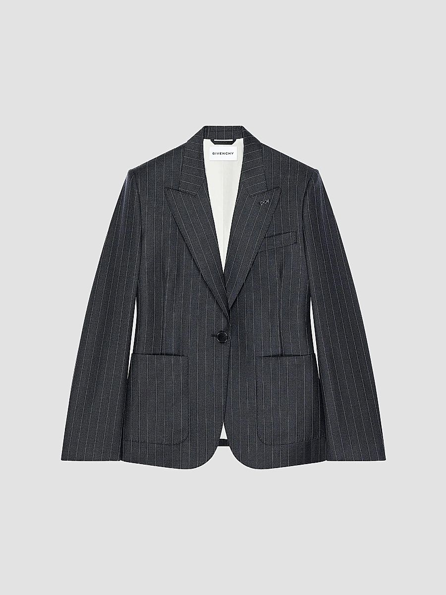 Givenchy Women's Single-Breasted Striped Blazer in Wool - Grey Mix - Size 12