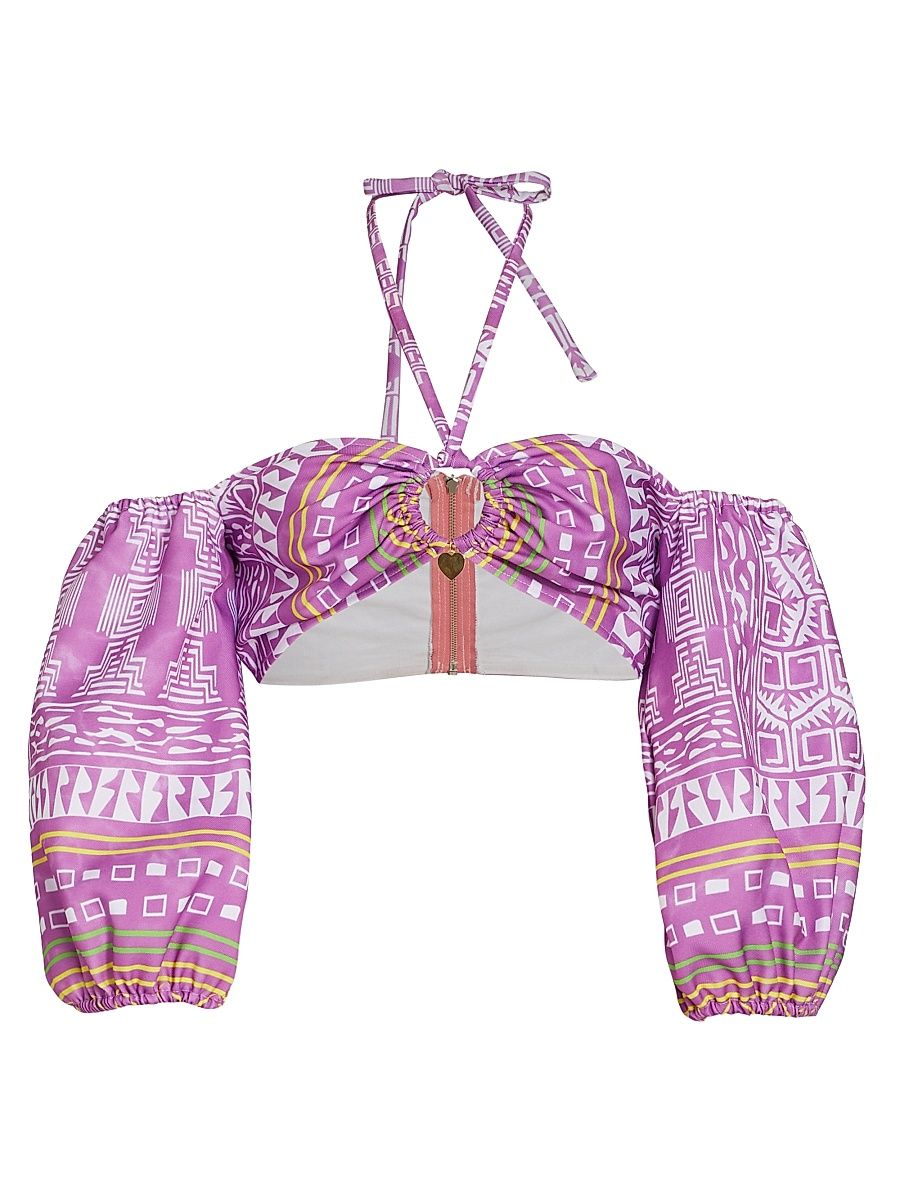 Women's Geometric-Print Halter Top - Dancing Print - Size Large