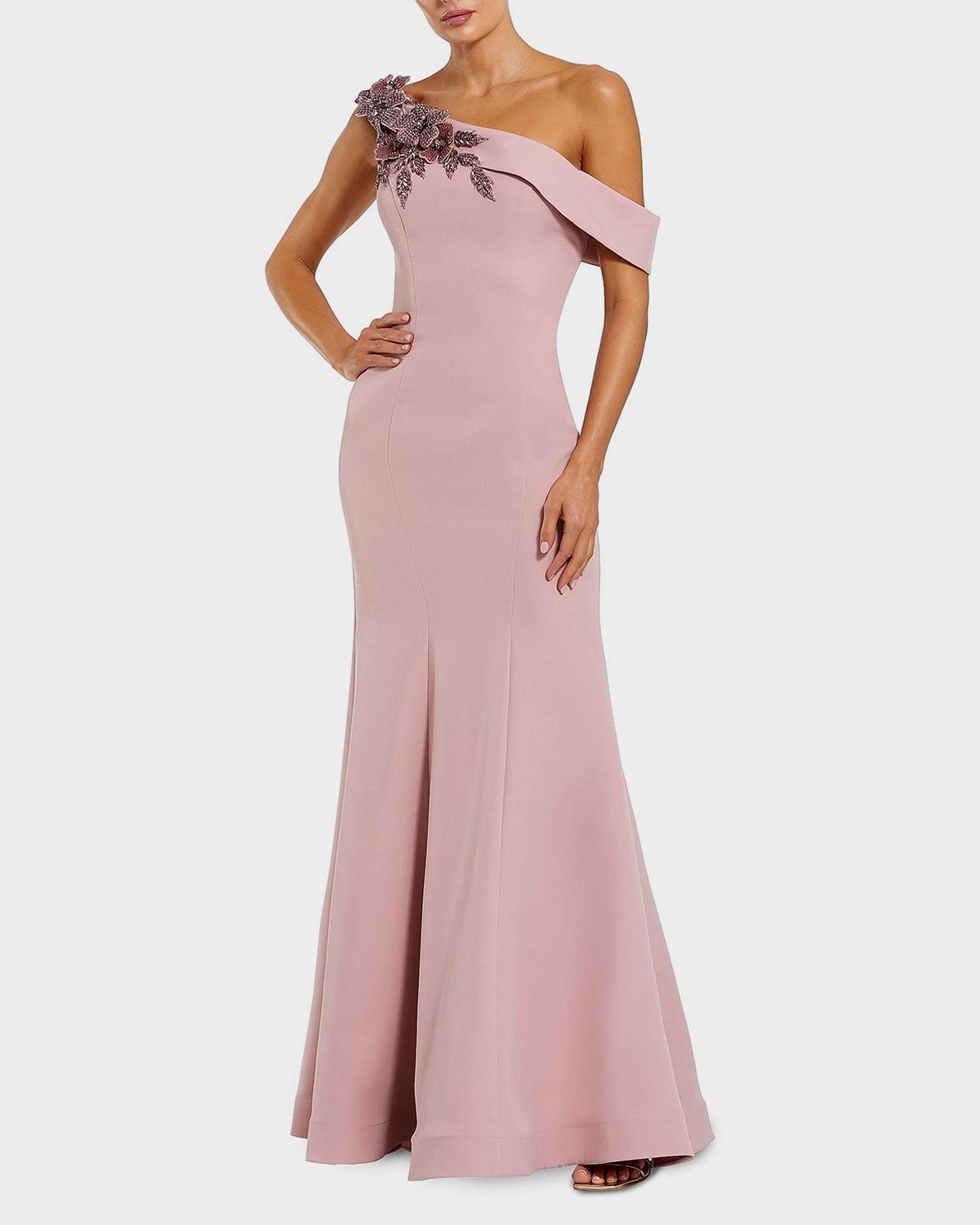 Crepe Floral Beaded Off-Shoulder Mermaid Gown