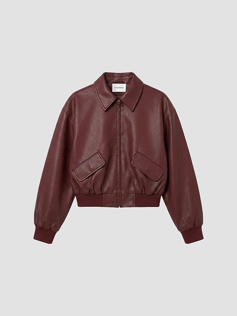Women's The Better Than Leather Cropped Bomber Jacket - Berry Noir - Size Small