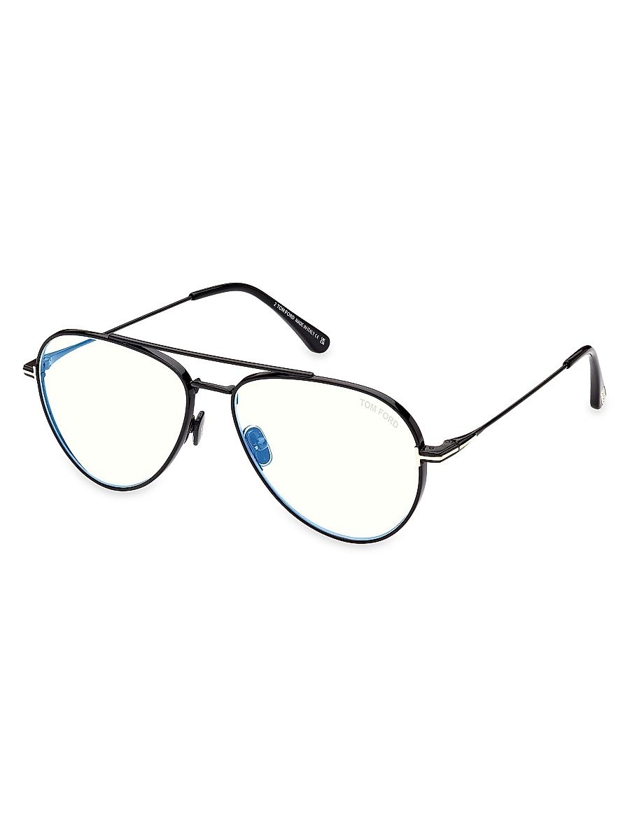Men's Aviator 56MM Blue Filter Eyeglasses - Shiny Black