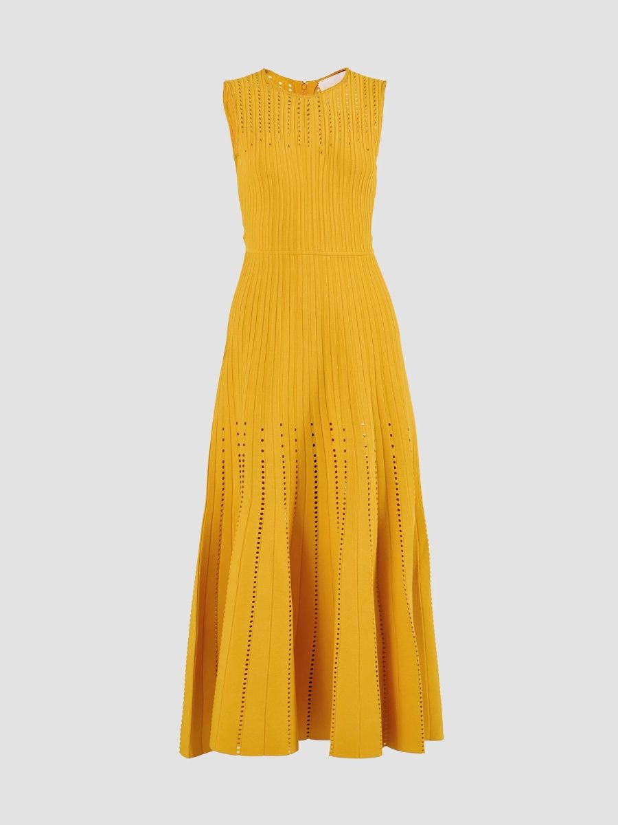 Carolina Herrera Women's Crewneck A-Line Knit Maxi Dress - Melon - Size XL