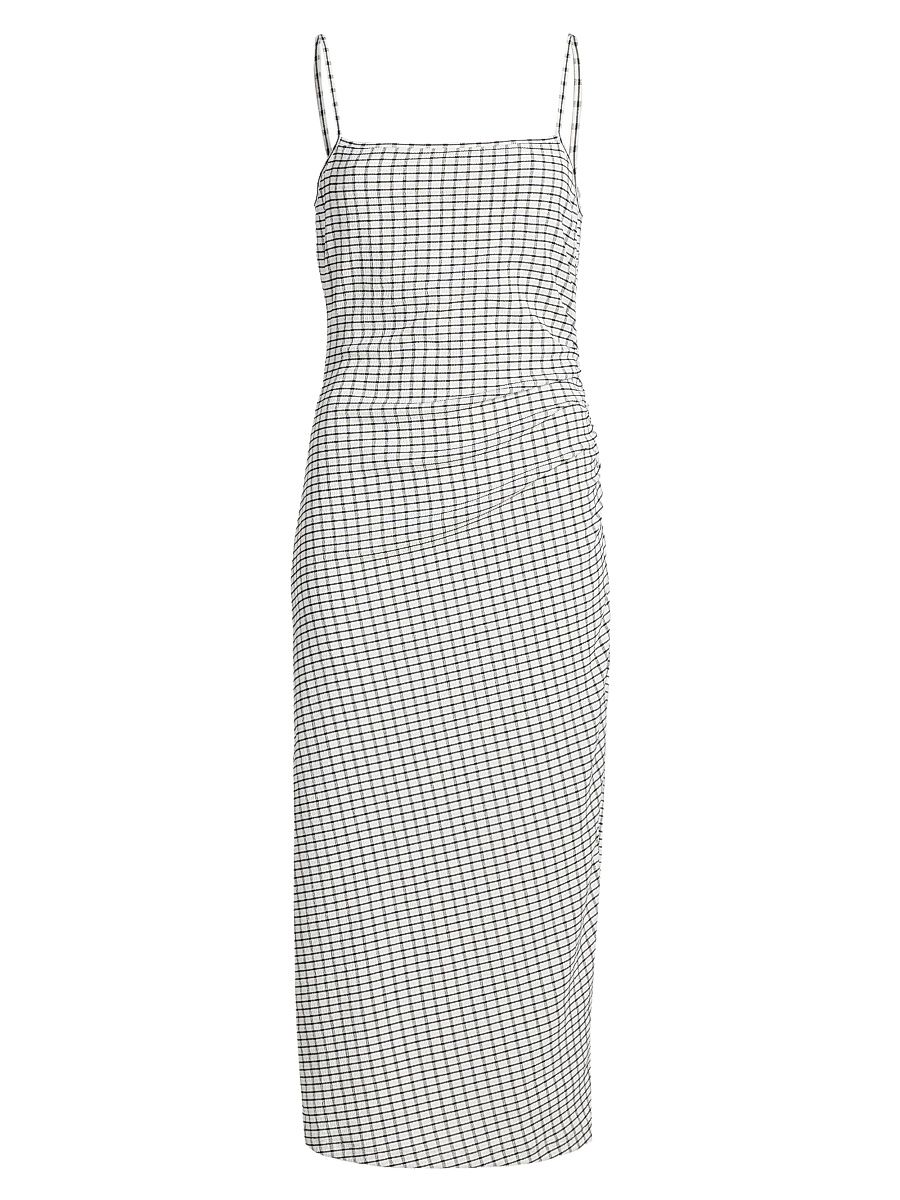 Women's Grid Side-Ruched Midi-Dress - Black Combo - Size XL