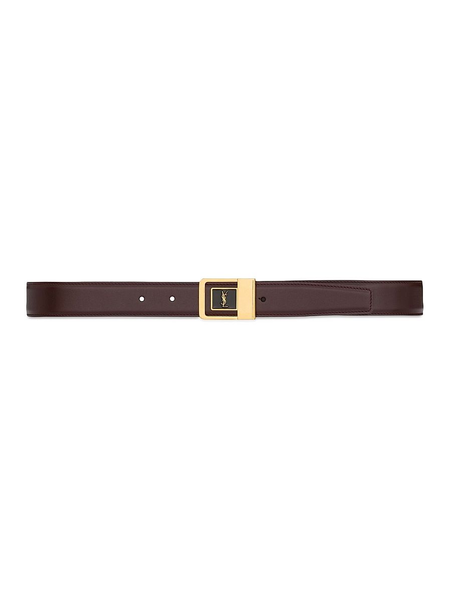 Saint Laurent Women's Female Buckle Belt in Lacquered Leather - Red Tan - Size 26