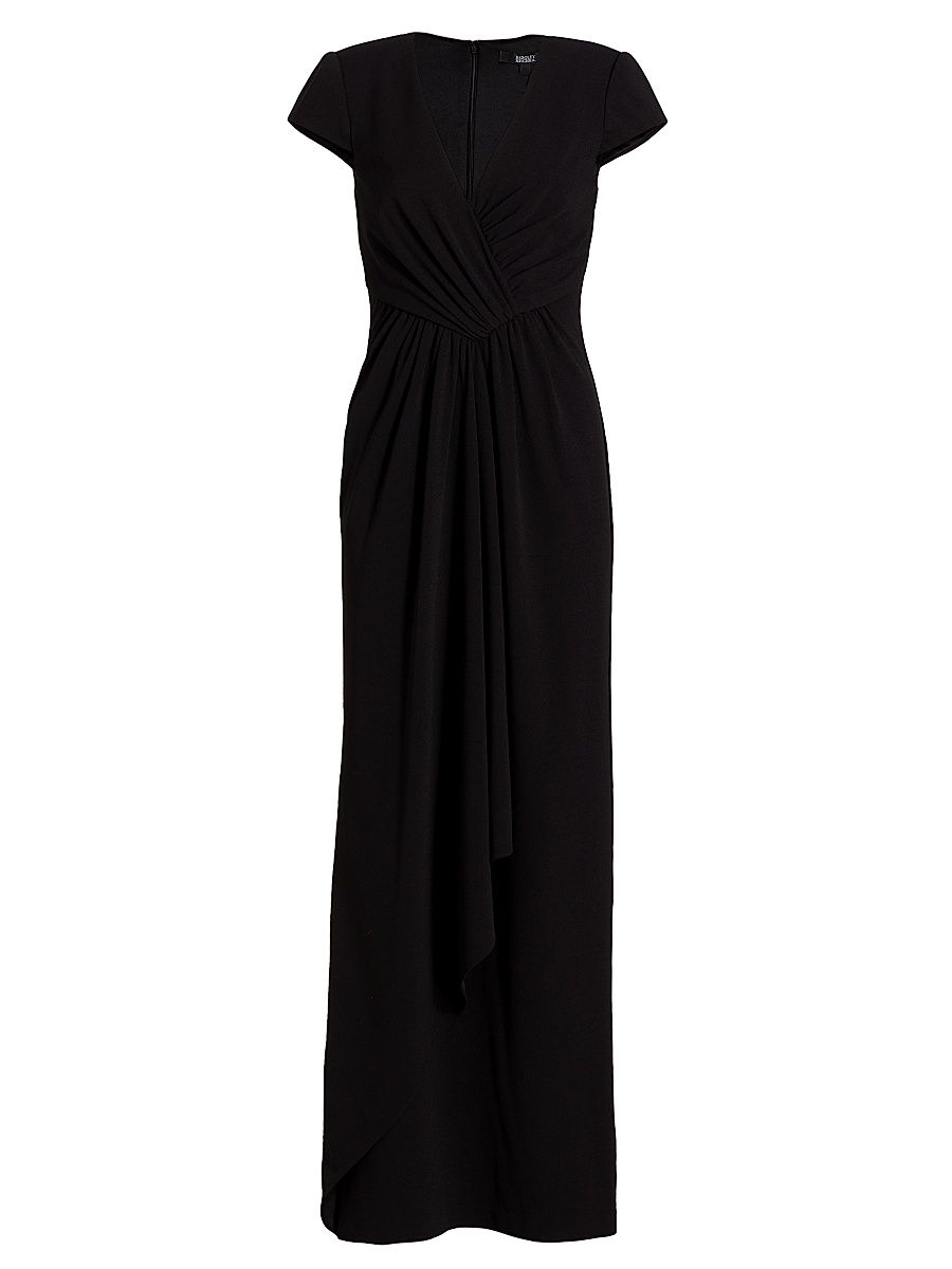 Women's V-Neck Shirred Drape Gown - Black - Size 2