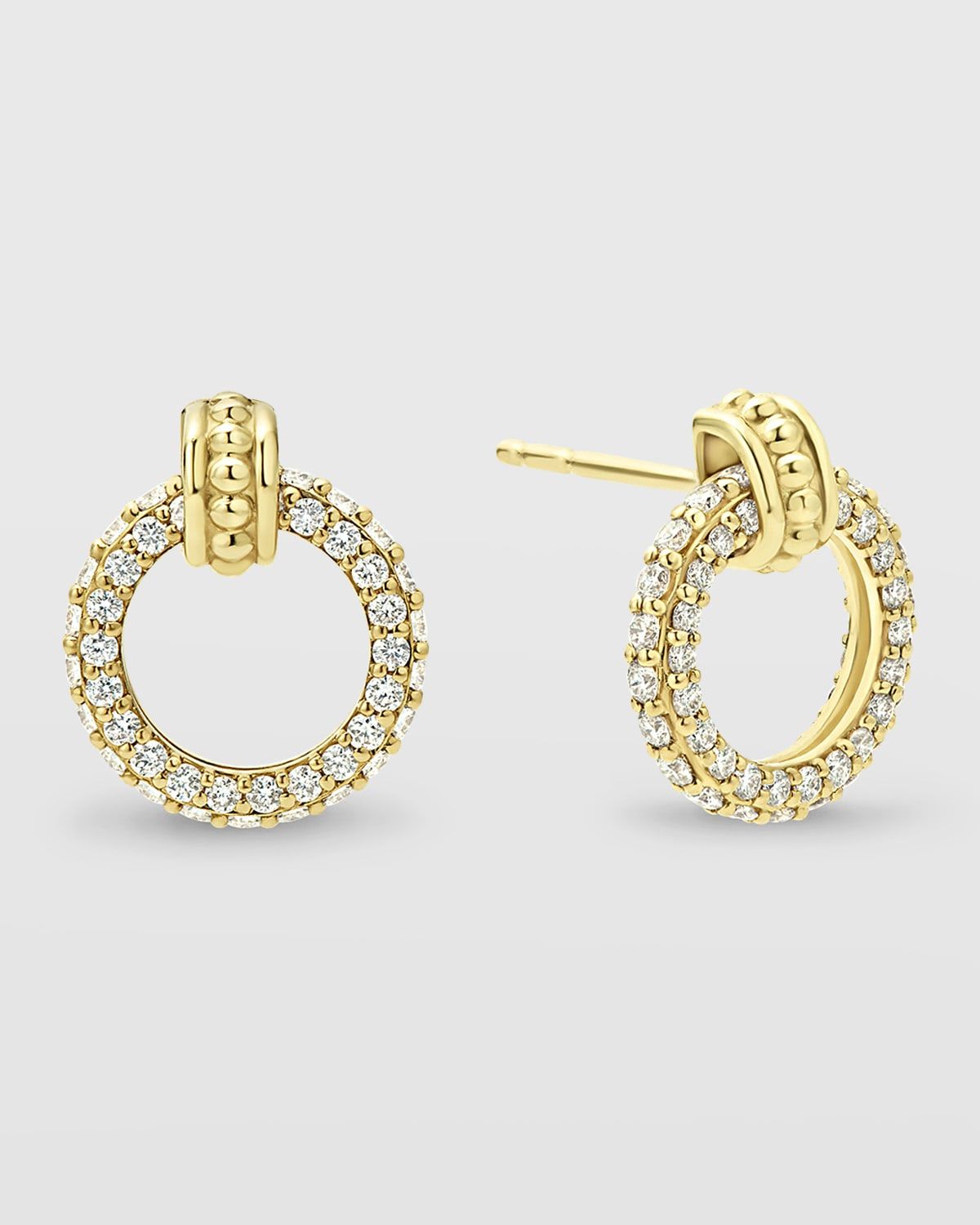 18K Caviar Gold Diamond 10mm Circle Drop Earrings