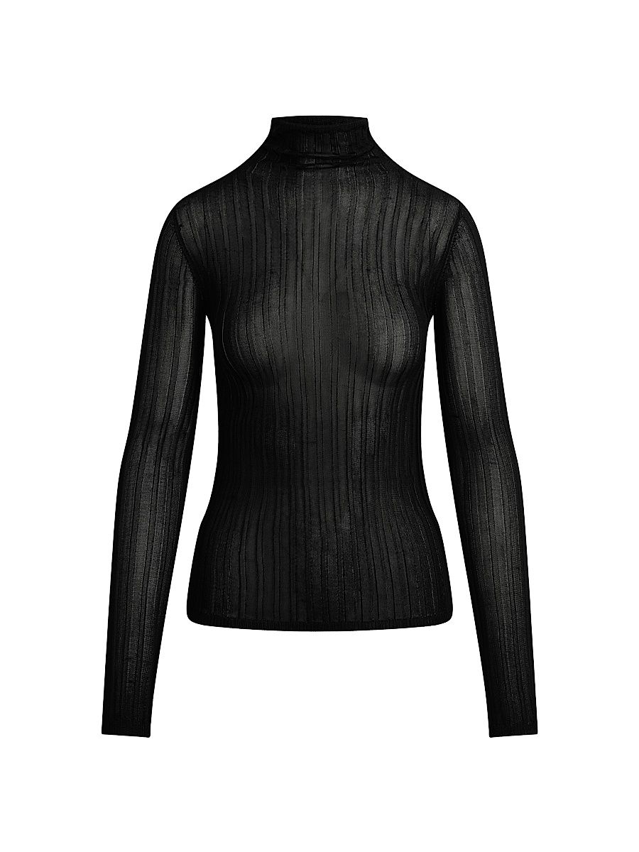 Women's The Lana Turtleneck Rib-Knit Top - Black - Size Small