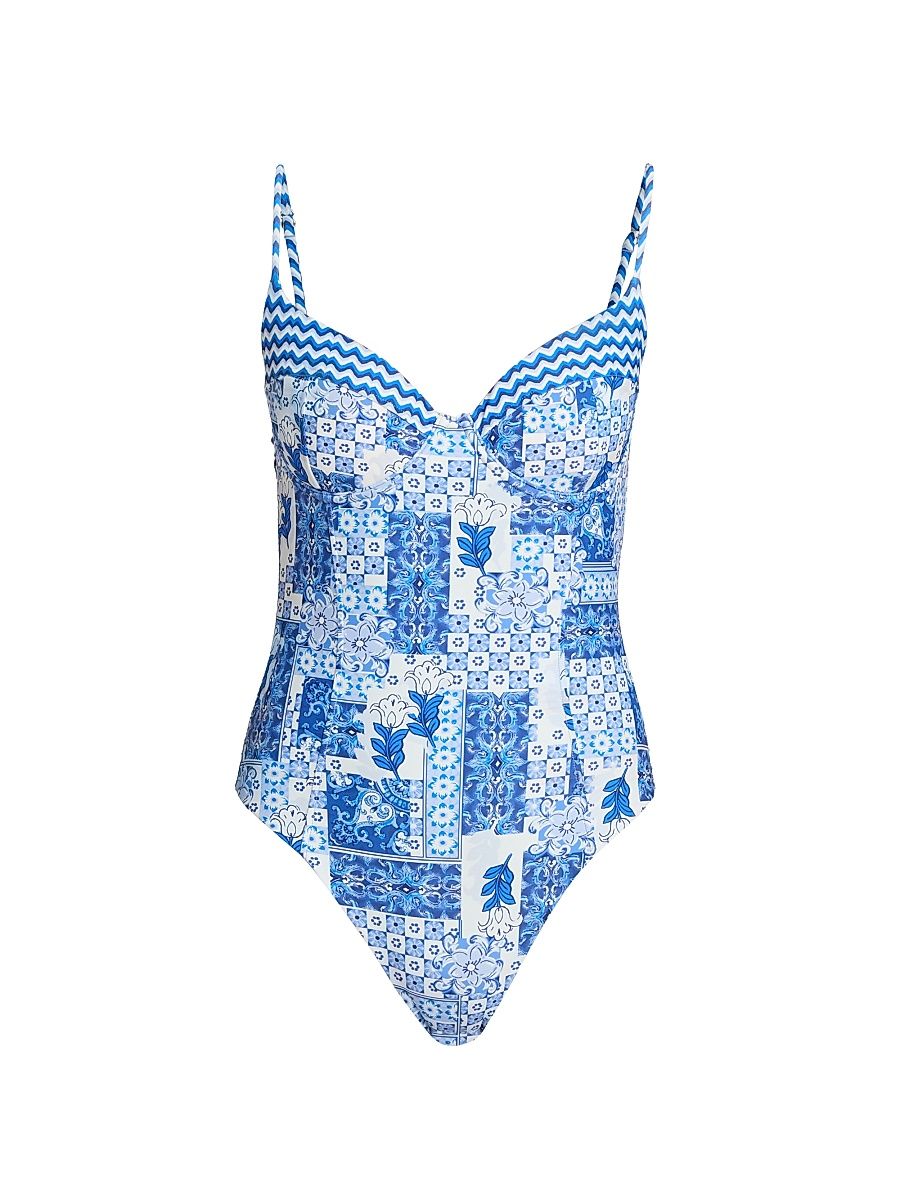 Women's Jayda Printed One-Piece Swimsuit - Ocean - Size Large