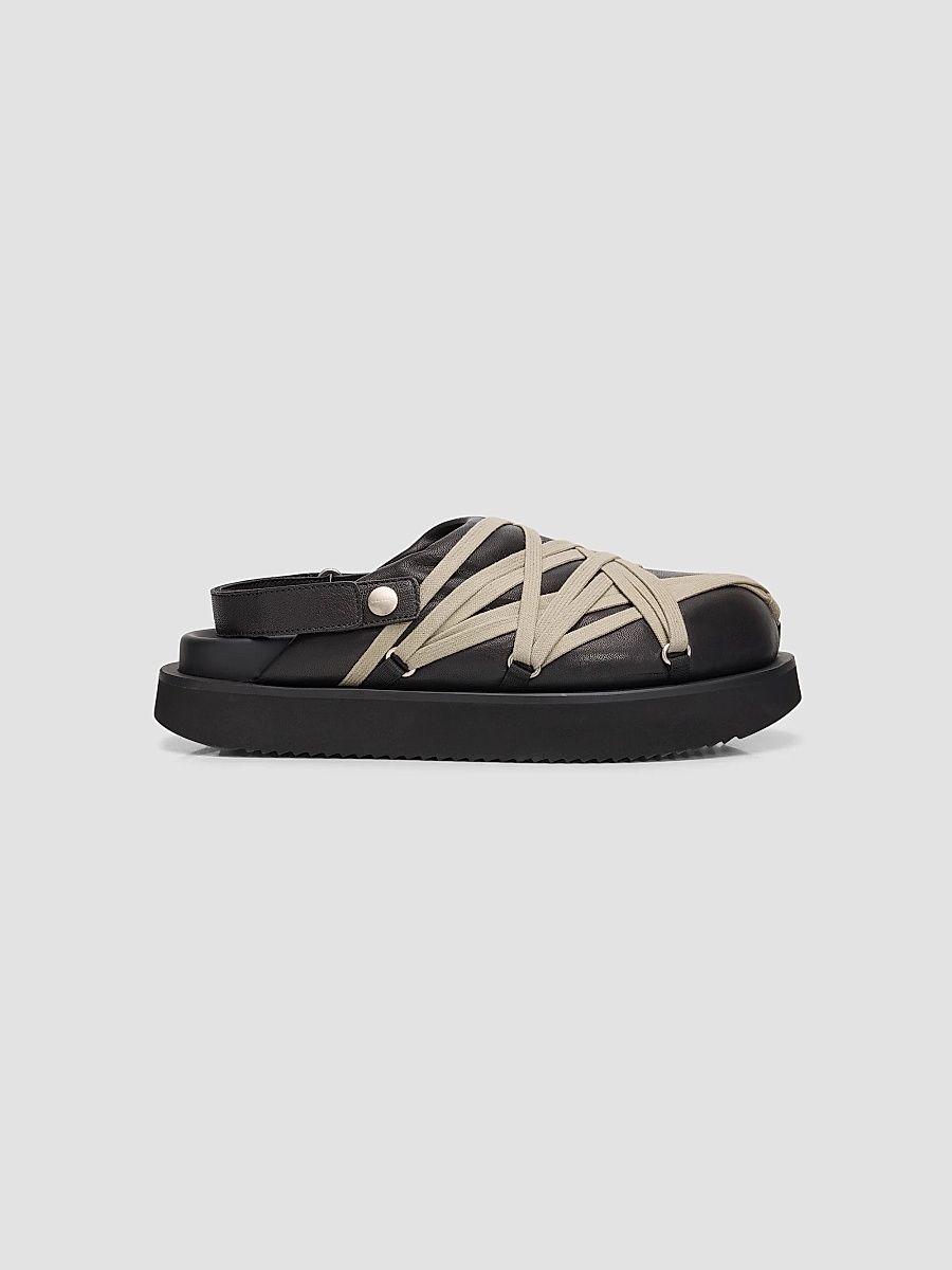 Women's Padded Leather Megalace Platform Mules - Black Pearl - Size 6