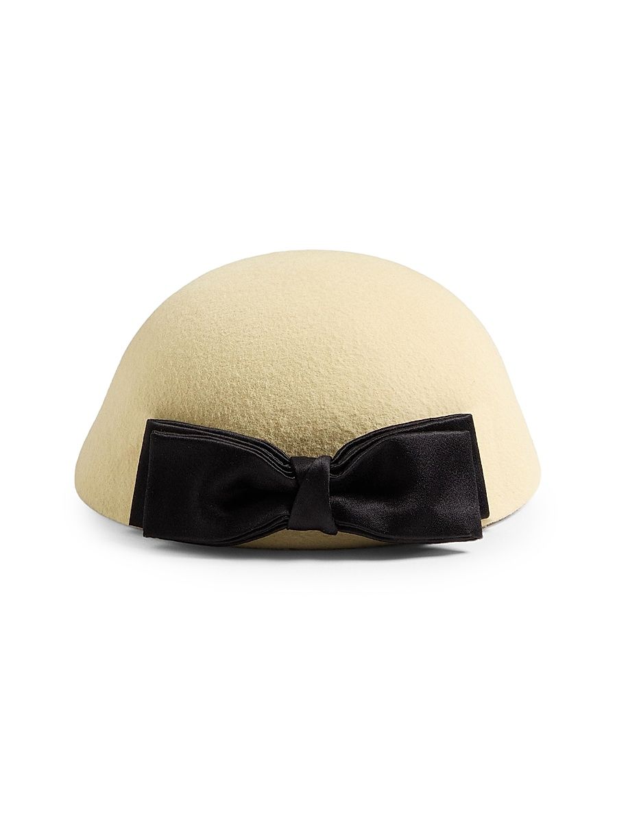 Women's Vlogo Signature Hat in Lapin Fabric with Satin Bow - Cream Black - Size Large