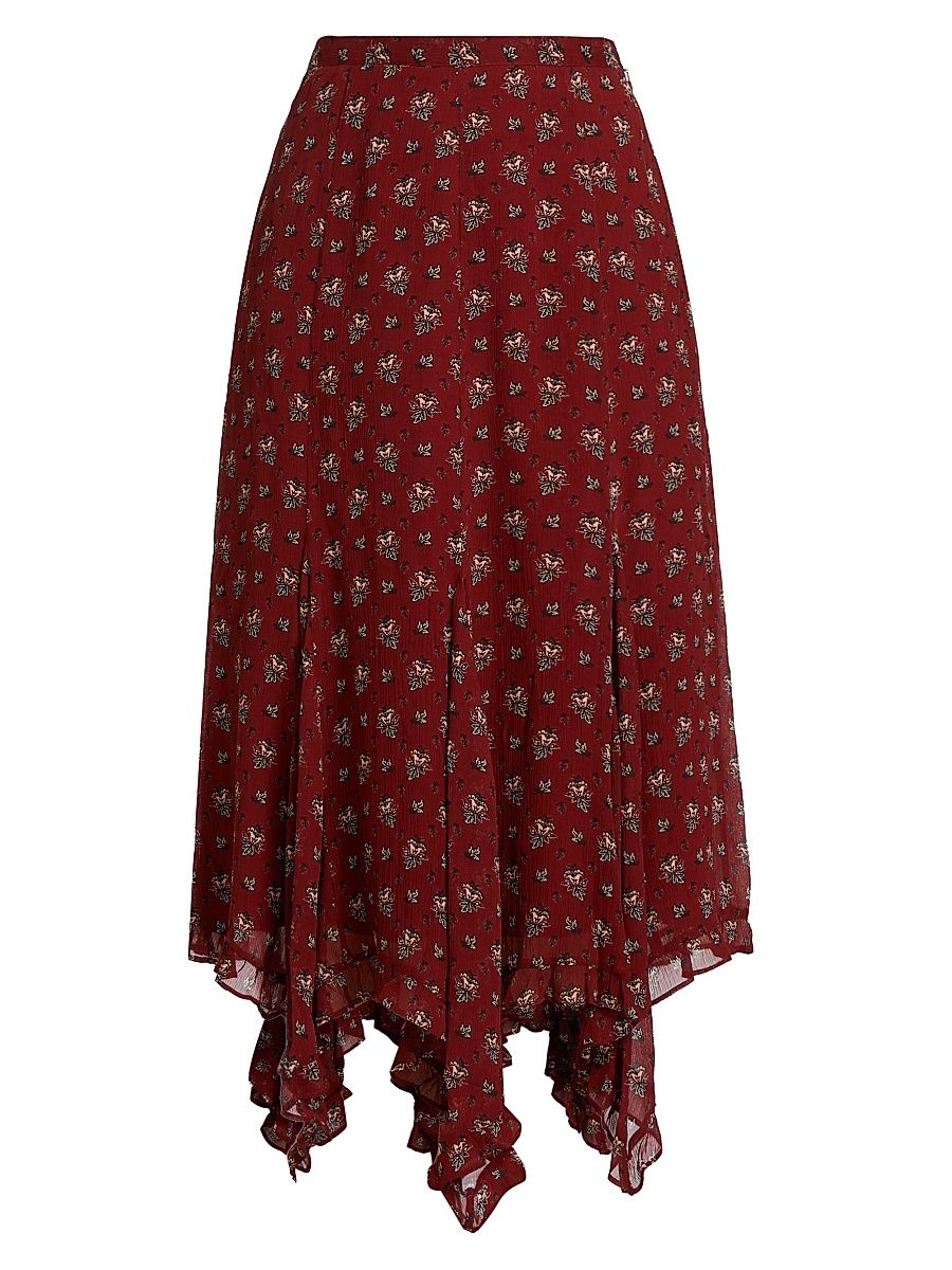 Women's Rotelle Floral Silk Midi-Skirt - Oxblood Multi - Size 12