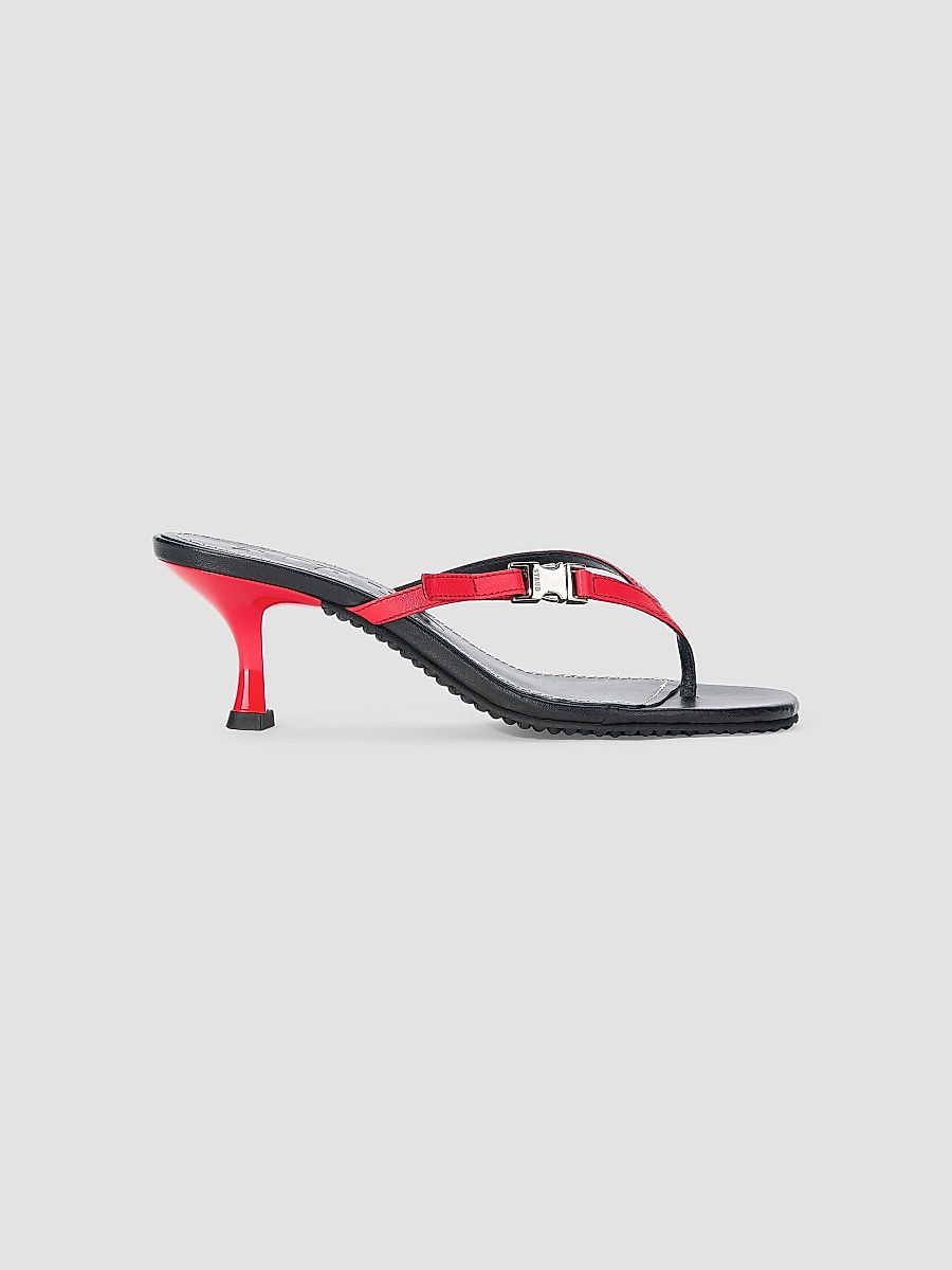 Staud Women's Flynn 55MM Leather Sandals - Black Red Rose - Size 11