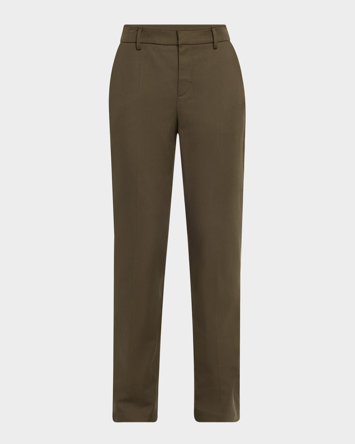 Cotton Stretch Slim-Leg Cigarette Pants With Slits