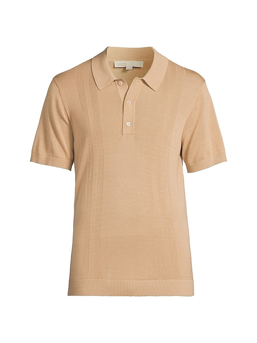 Men's Rib-Knit Polo T-Shirt - Tan - Size XL