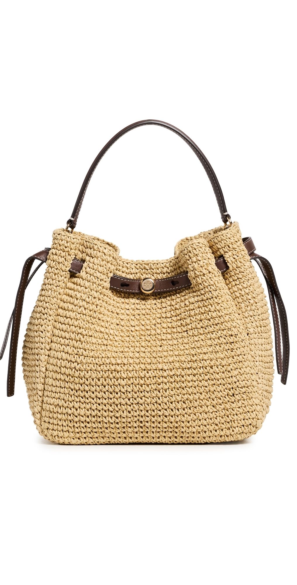 Tory Burch Romy Straw Bucket Bag Natural One Size