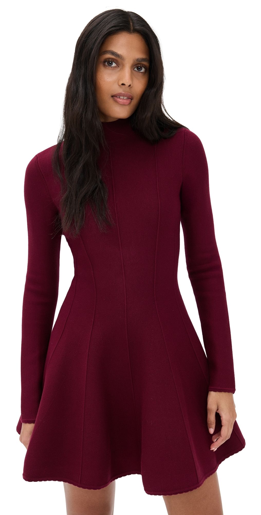 Fleur du Mal Long Sleeve Flared Corset Dress Claret XS