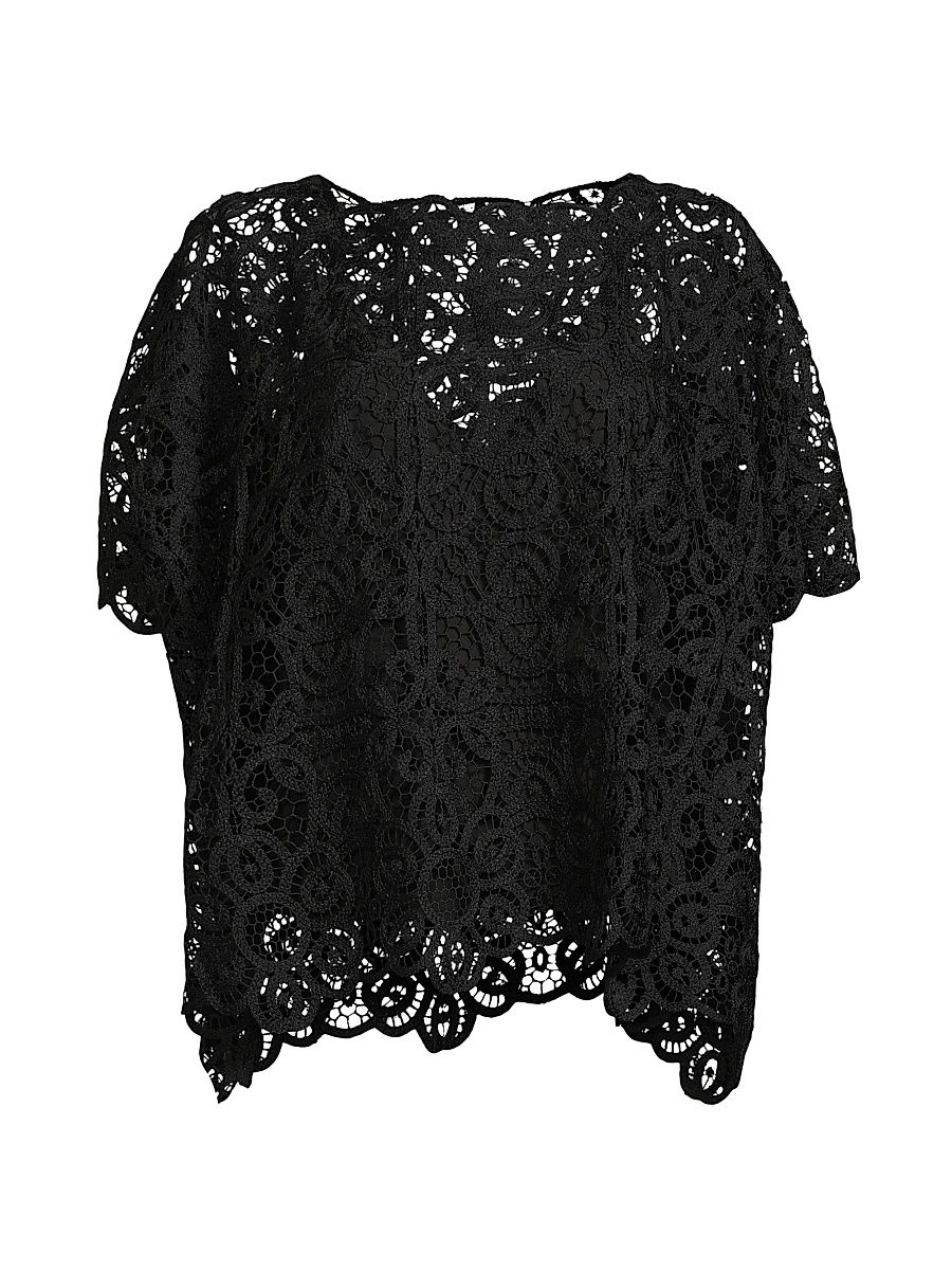 Women's Raffia Lace Caftan Top - Black - Size Small
