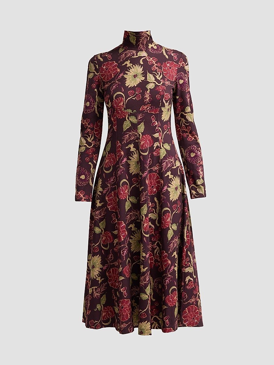 Women's Thea Floral A-Line Midi Dress - Dark Fig Multi - Size XL