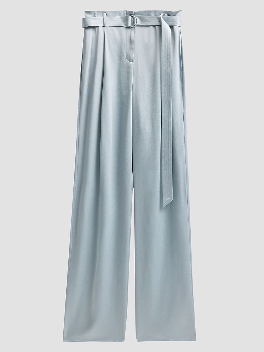 Women's Double-Faced Satin Straight-Leg Belted Pants - Dove - Size 10