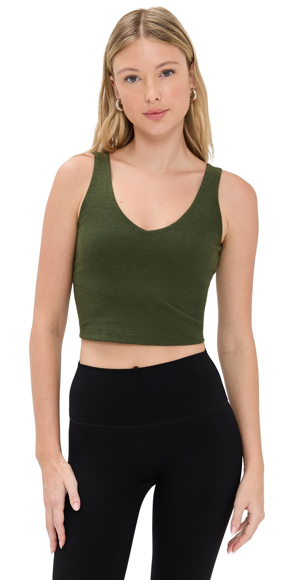 Beyond Yoga Spacedye Good Day Cropped Tank Army Green Heather XS