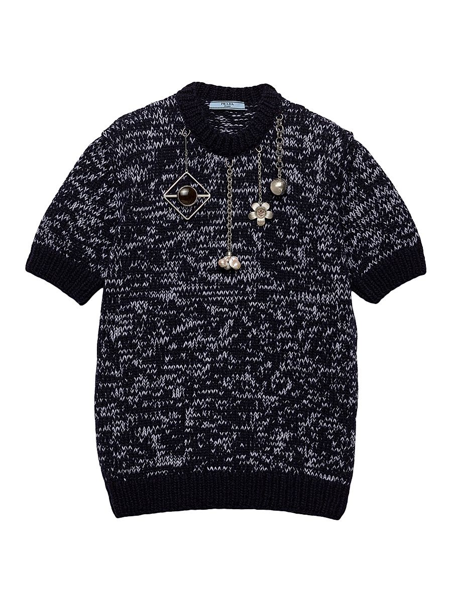 Women's Short-Sleeved Wool Sweater - Blue - Size 6