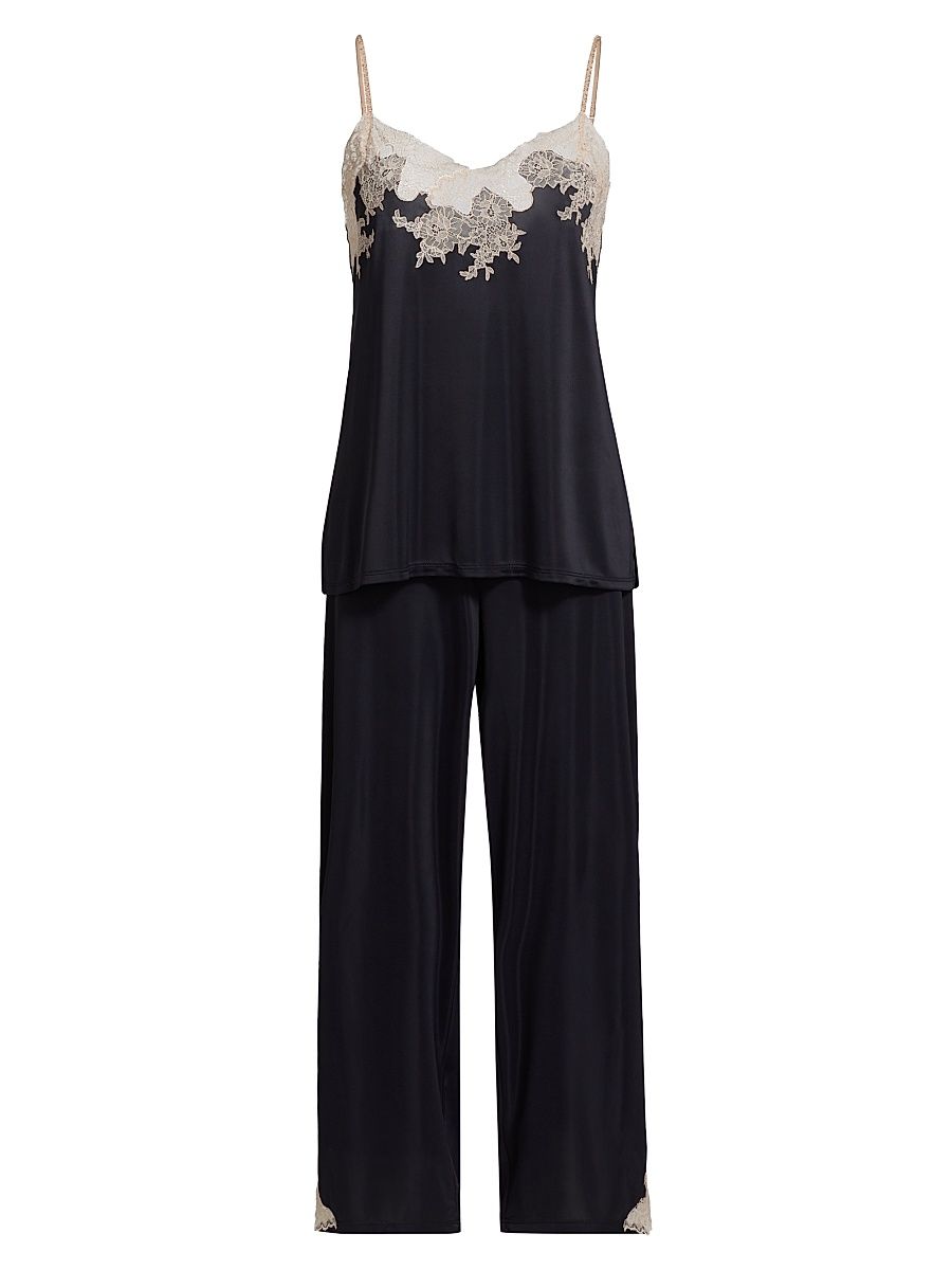 Women's Enchant Lace-Trim Jersey Pajamas - Black - Size XL