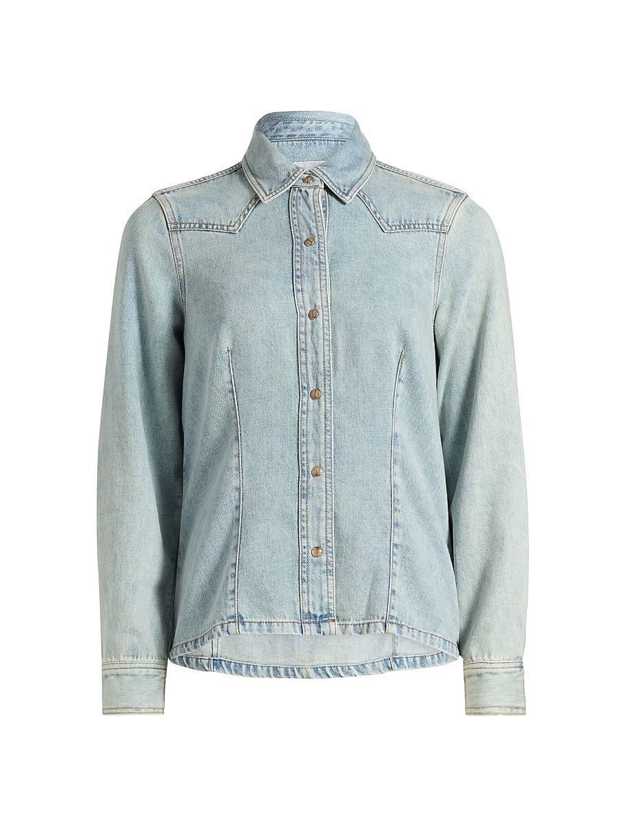 Women's Taiana Snap-Front Cotton-Blend Shirt - Bleached Indigo - Size XL