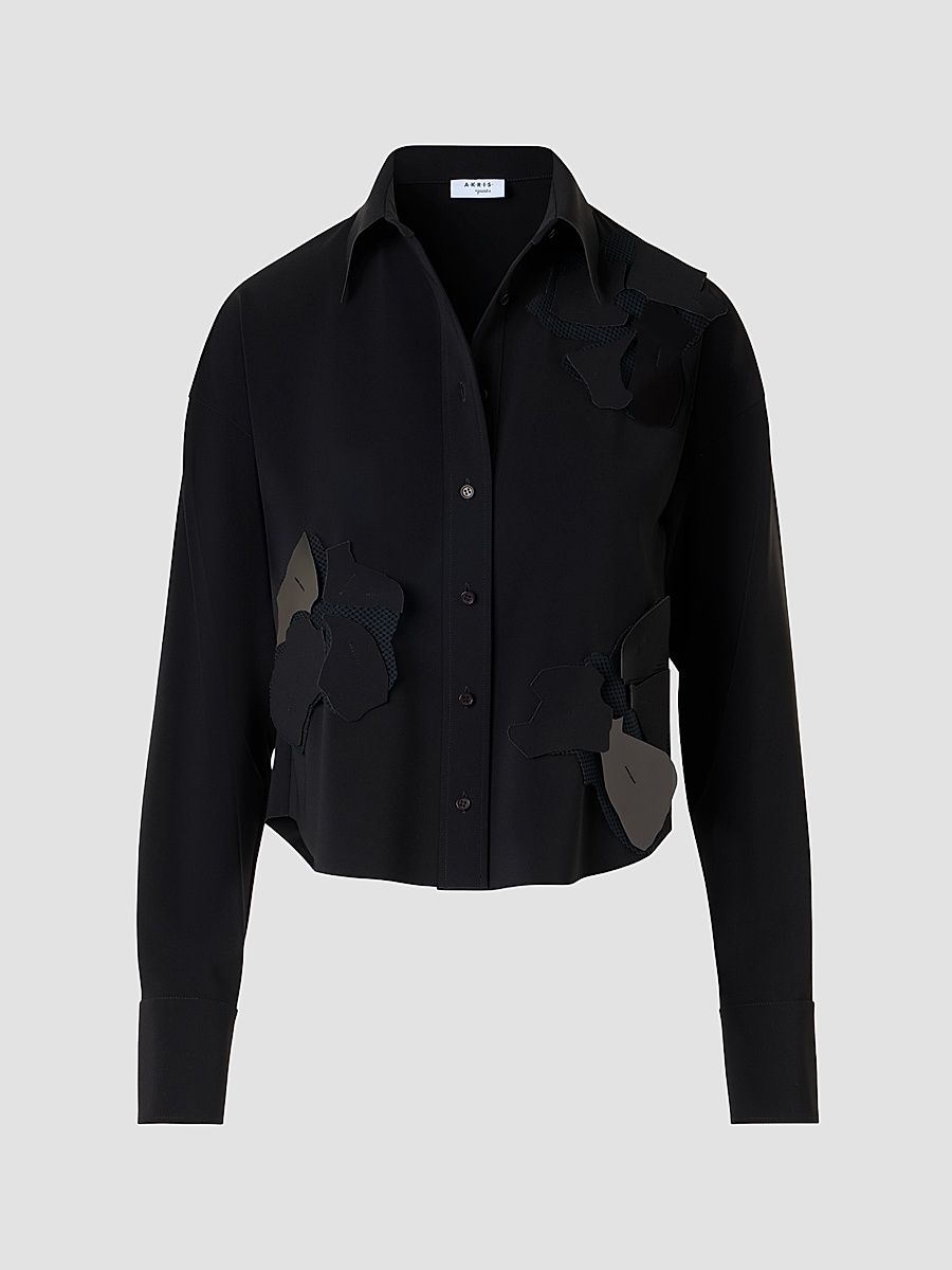 Women's 3D Floral Patch Blouse - Black - Size 16