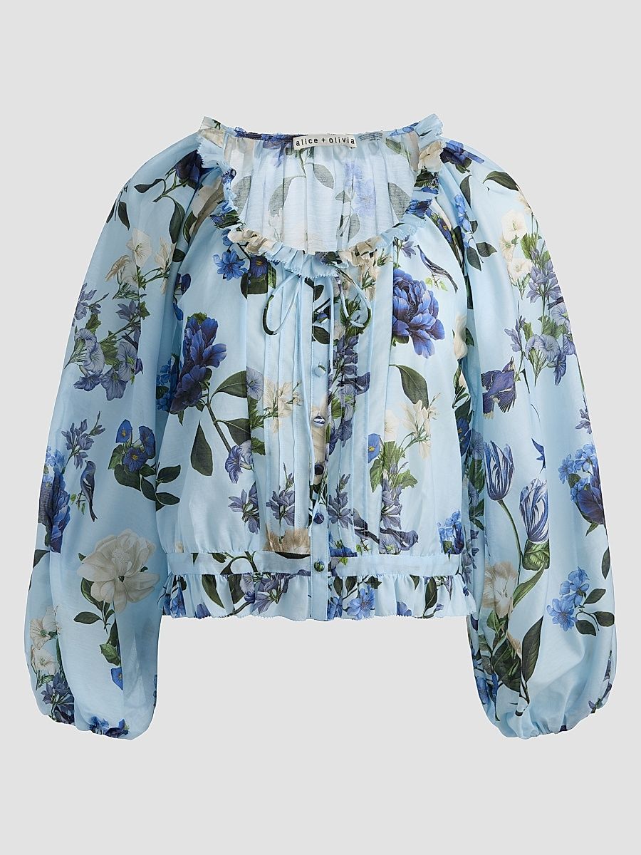 Women's McLaine Floral Cotton-Silk Crop Blouse - Fly Away - Size XL