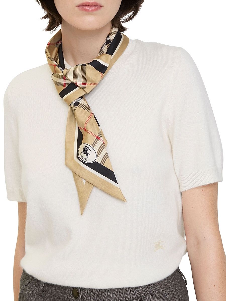 Women's Equestrian Knight Check Silk Scarf - Sand