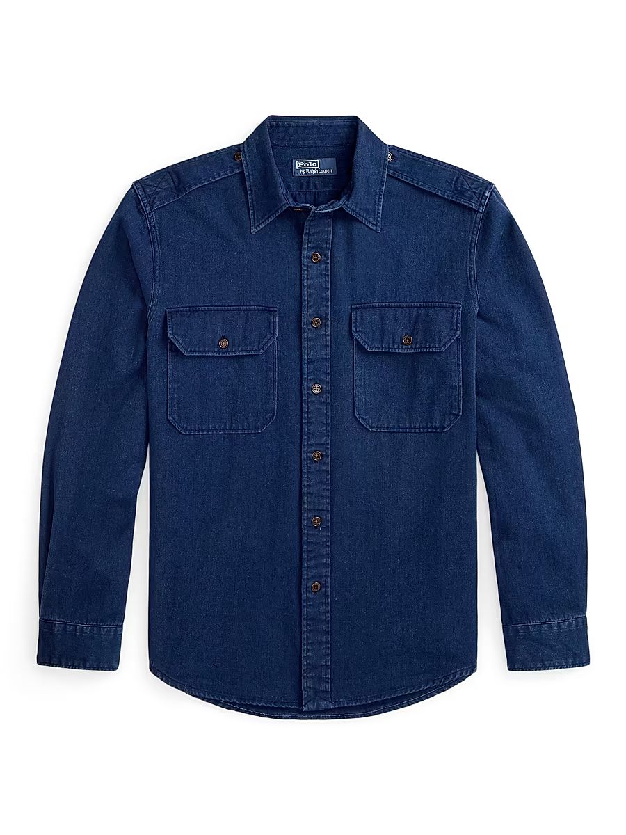 Men's Cotton Denim Button-Front Shirt - Indigo - Size XXL