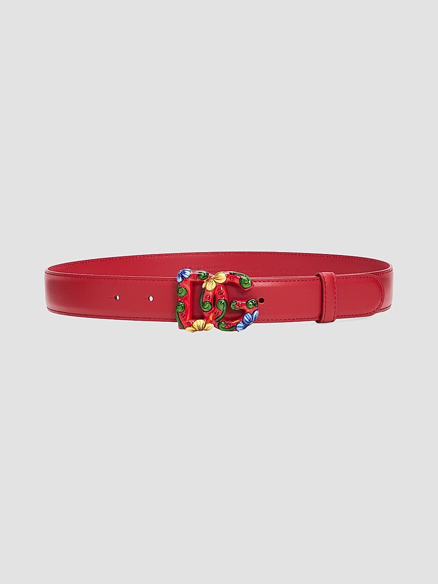 Women's Interlocking Logo Leather Belt - Red Multicolor - Size Large