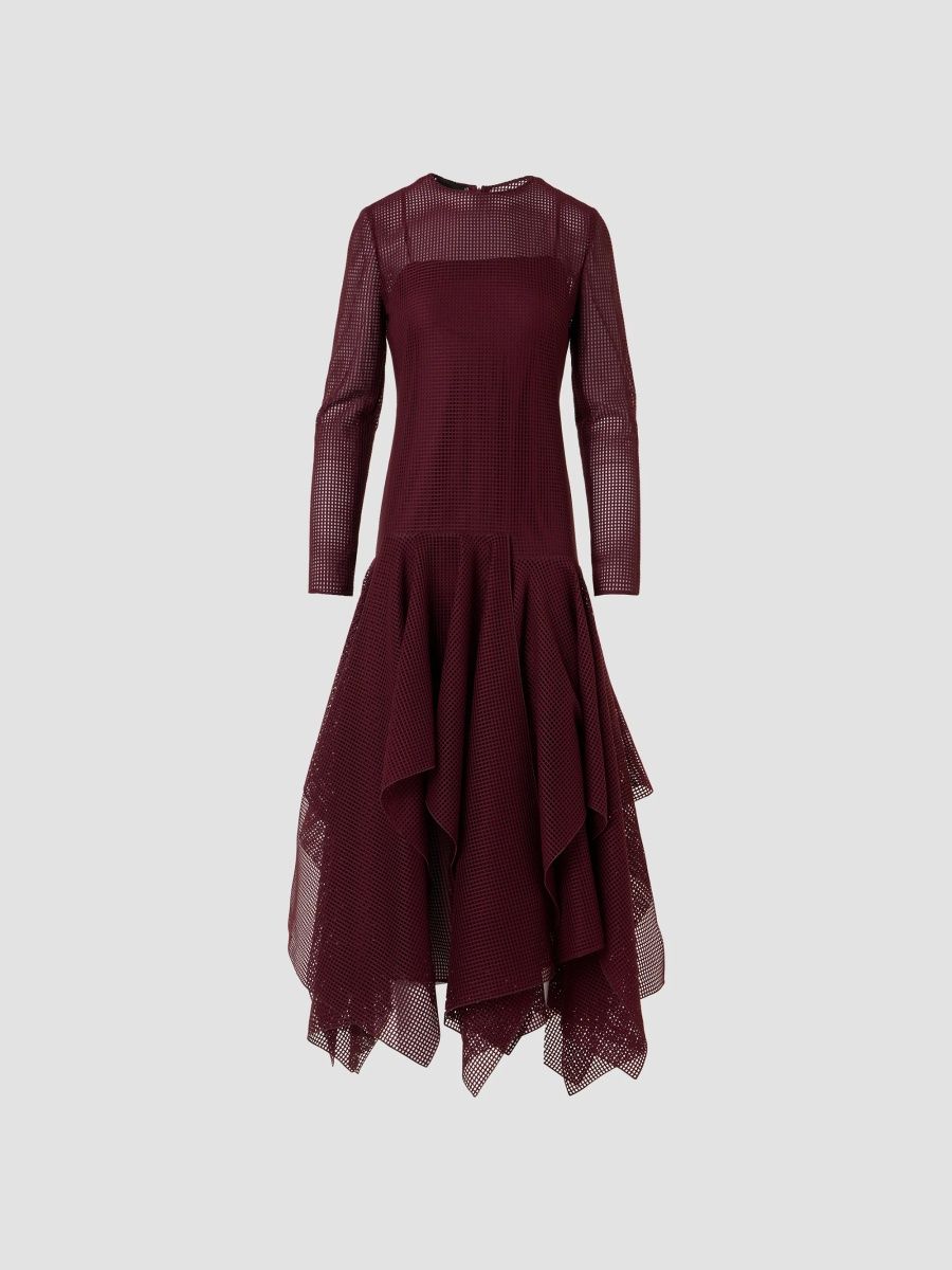 Akris Women's Grid-Weave Asymmetric Midi Dress - Merlot - Size 6
