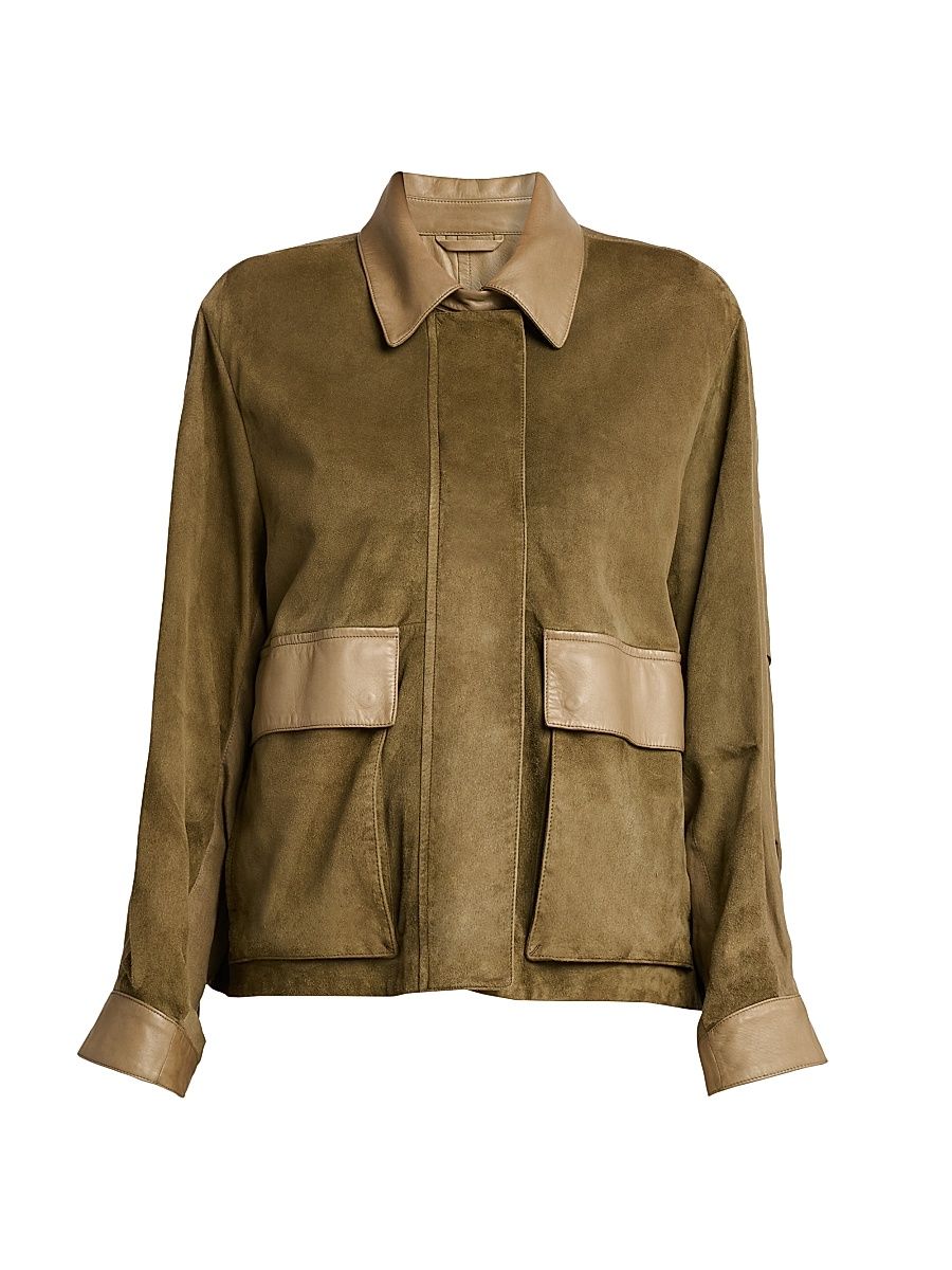 Women's Suede Leather-Trimmed Jacket - Brown - Size 4