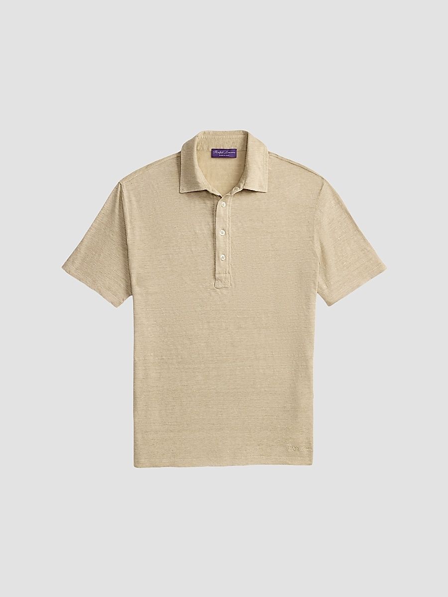 Men's Linen-Jersey Short-Sleeve Polo Shirt - Champagne - Size XXL