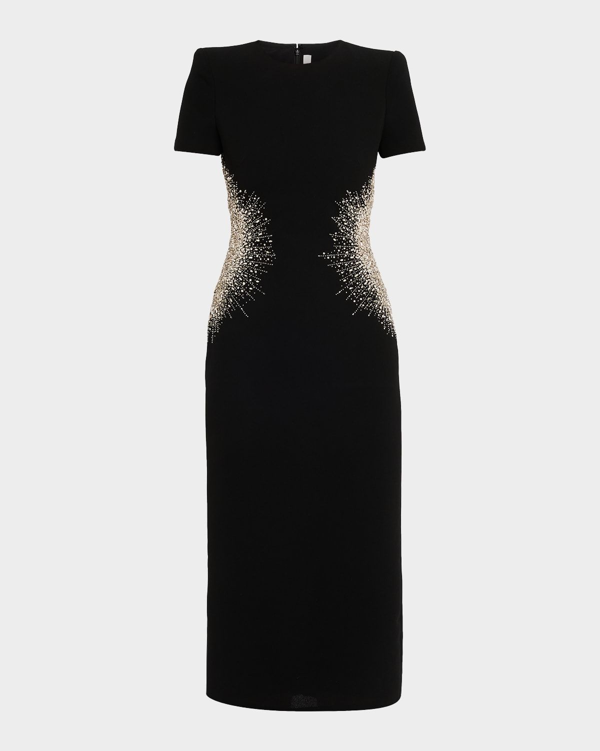 Crystal Embellished Short-Sleeve Midi Dress