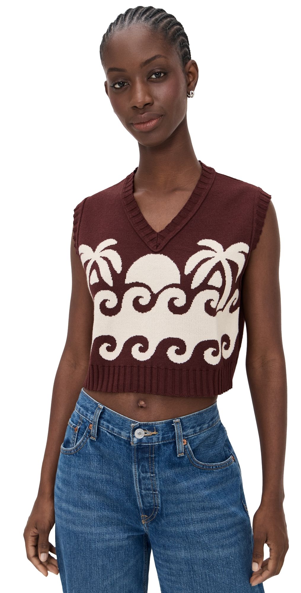 Dress To Paradise Knit Vest Wine/Off White XXS