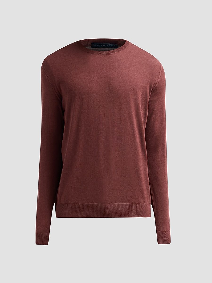 Men's Fine-Gauge Wool Knit Crewneck Sweater - Onion Pink - Size XXL