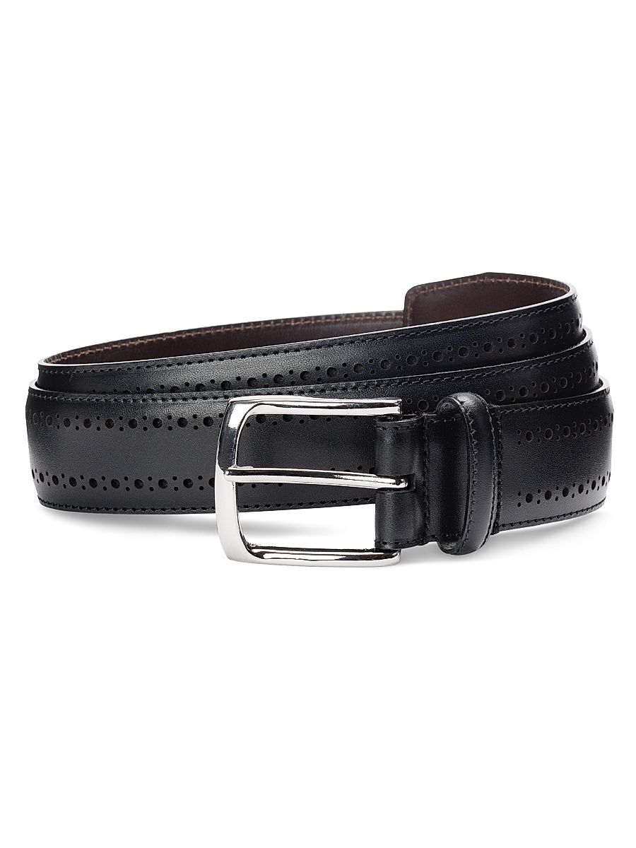 Men's Manistee Brogue Leather Belt - Black - Size 44