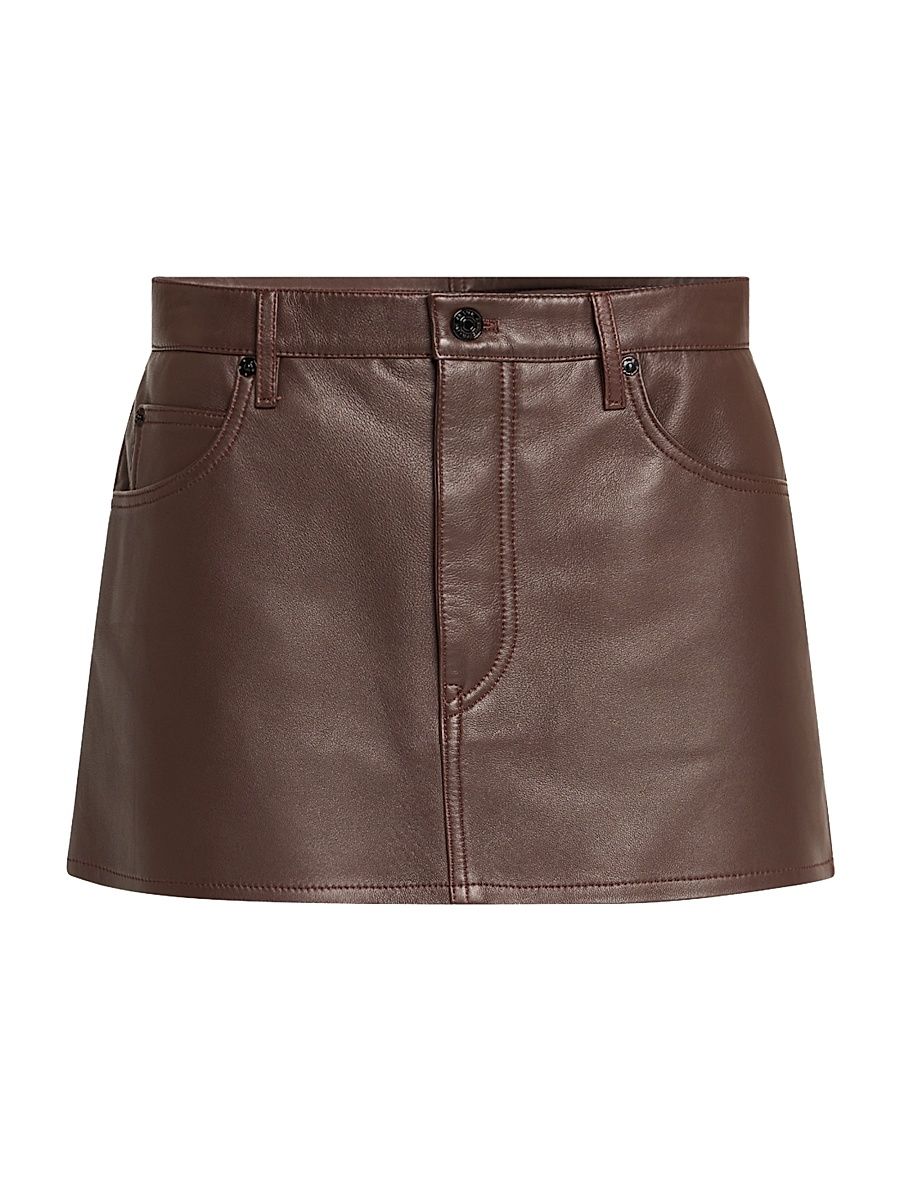 Women's Leather Fitted Miniskirt - Dark Brown - Size 30