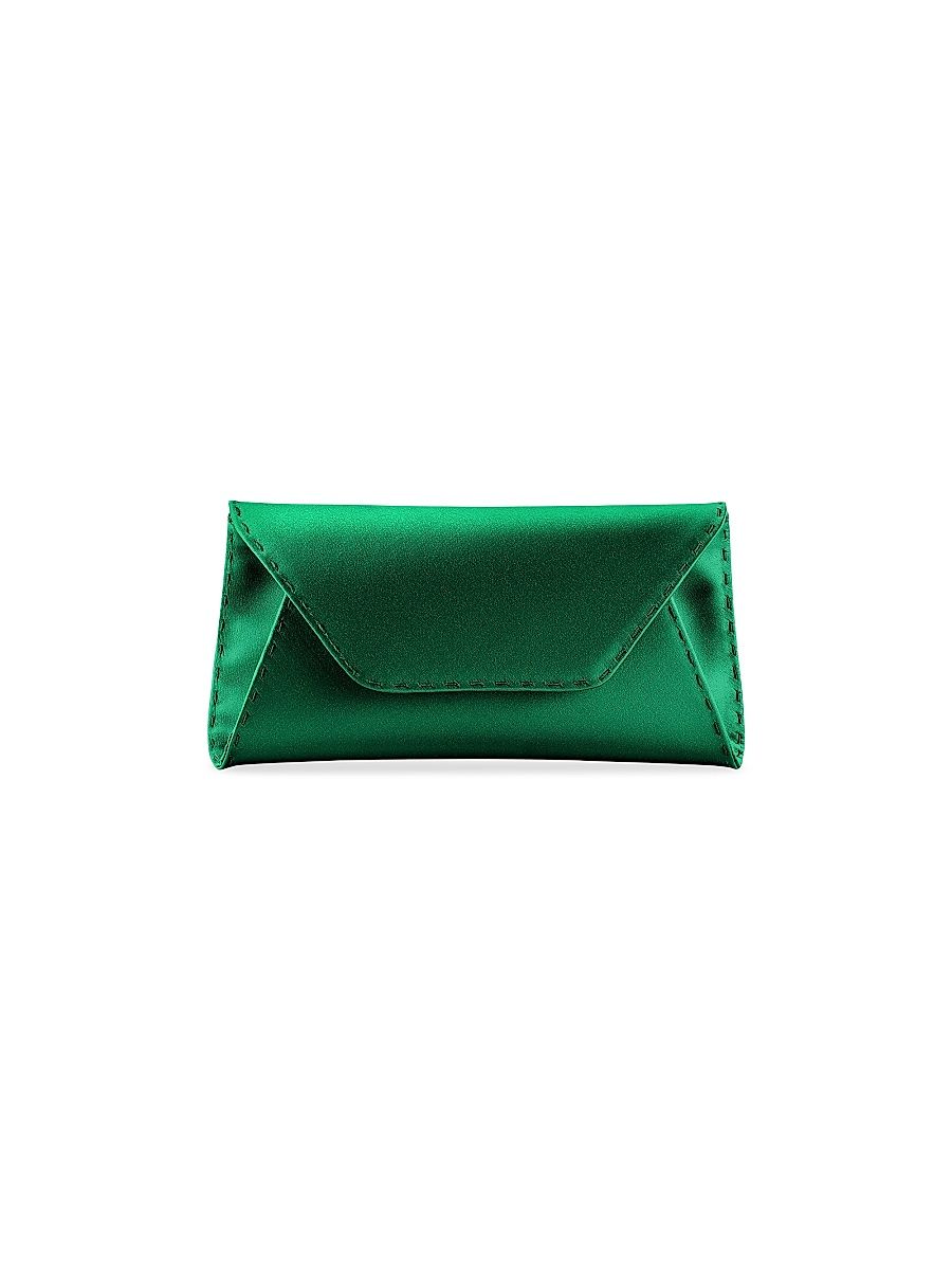 Women's Eloise Clutch Small Satin with Silver Hardware - Emerald