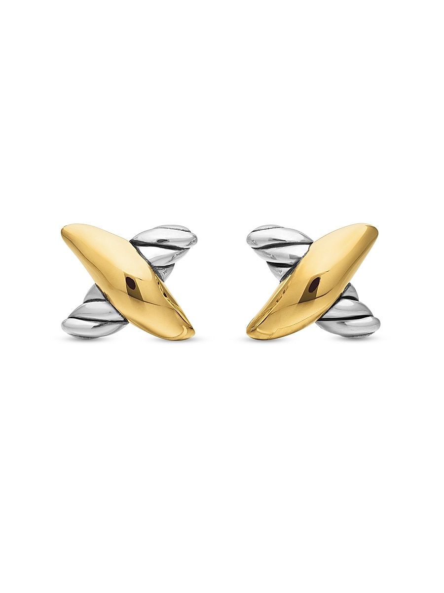 Women's Petite X Stud Earrings in Sterling Silver with 18K Yellow Gold, 7.5mm - Diamond